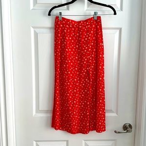 & Other Stories red floral midi skirt with slit size 2